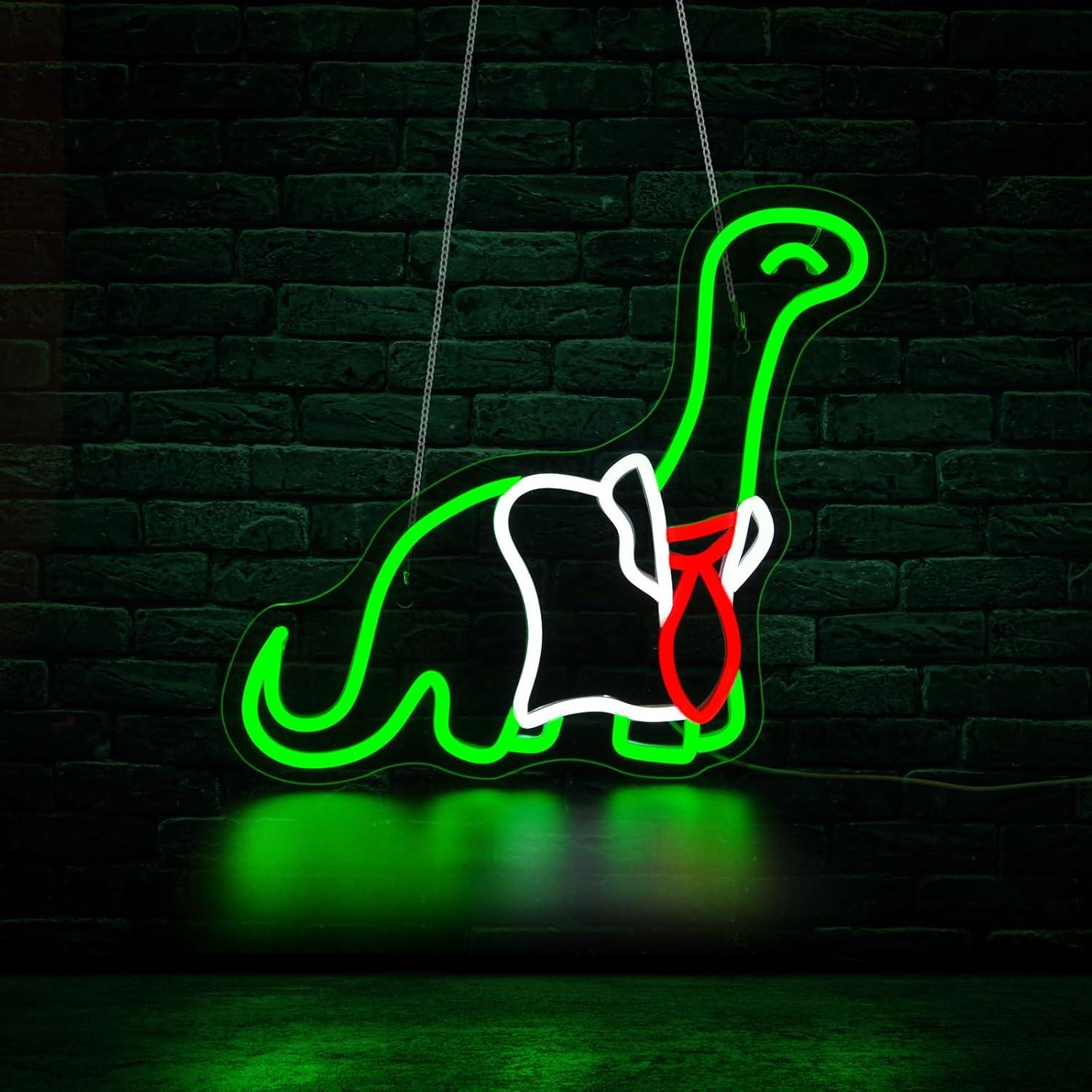 Neon Sign Party - Neonowa tabliczka z motywem dinozaura, z